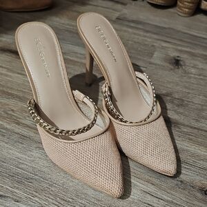 BCBG Beige Mesh Heels with Gold Chain